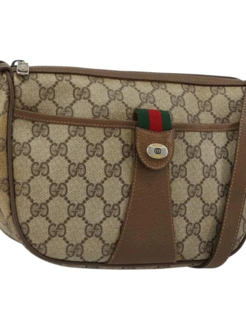 GUCCI GG Supreme Web Sherry Line Bag PVC Beige Gold 56 02 032 Auth BA13275